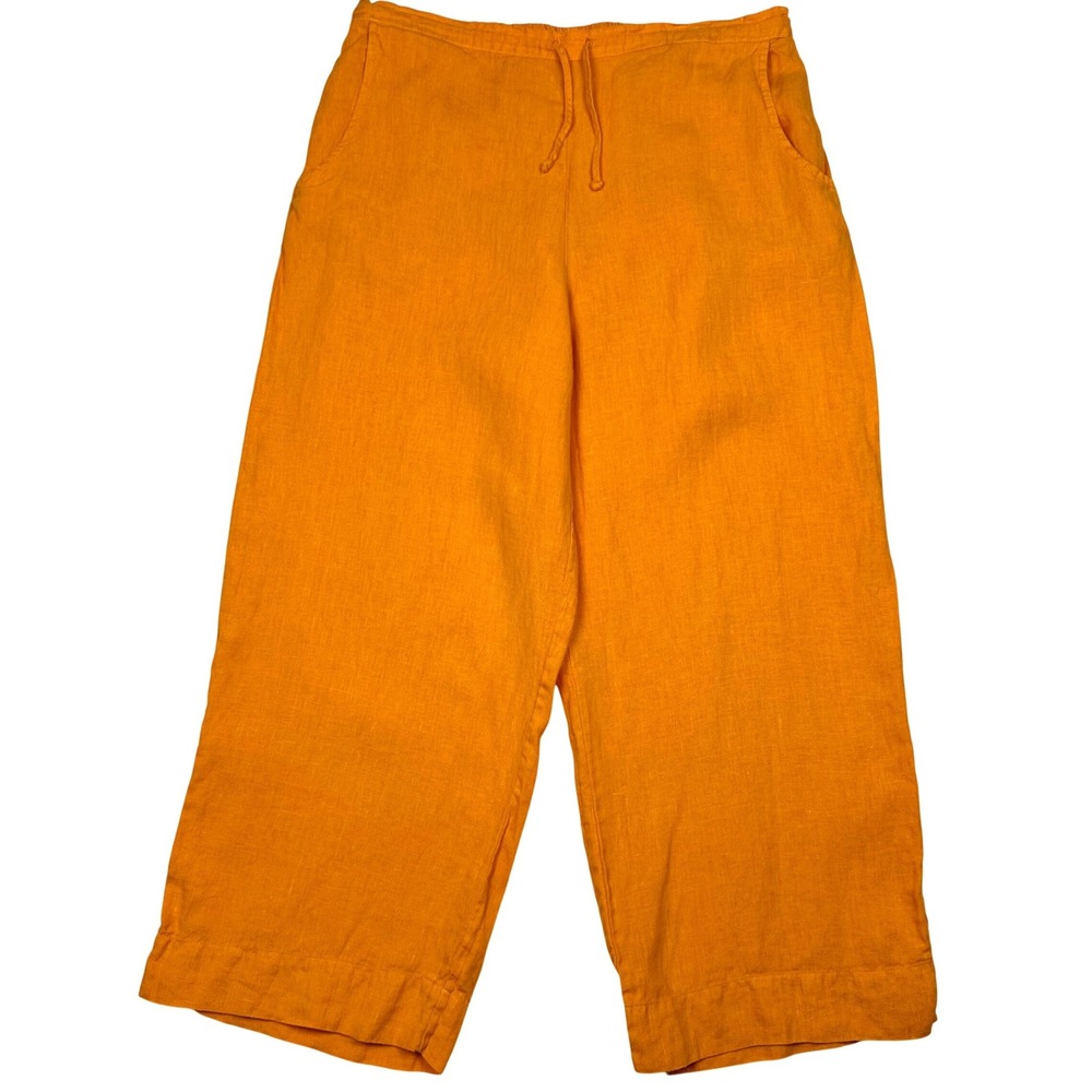Bryn Walker Linen Wide Leg Cropped Pants Women M Golden Yellow USA Boho Chic